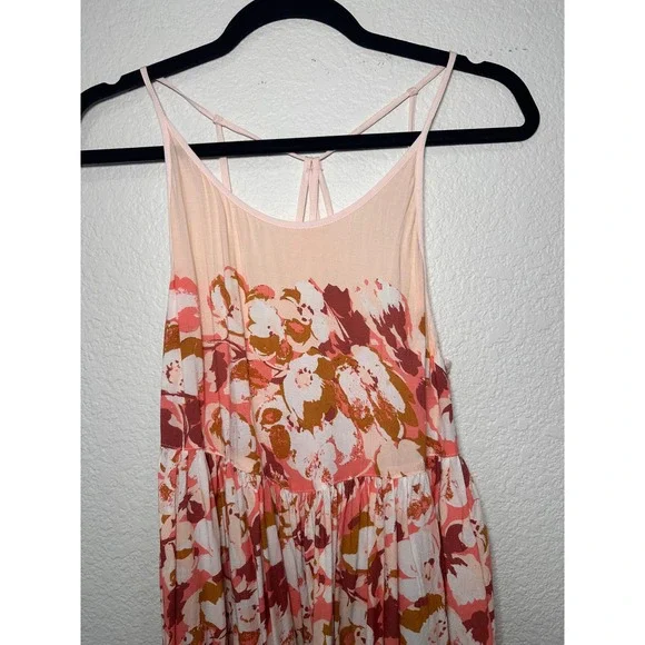 Free People Intimately Floral Print Slip Dress Cream Pink Mini Spaghetti Strap - Picture 6 of 8